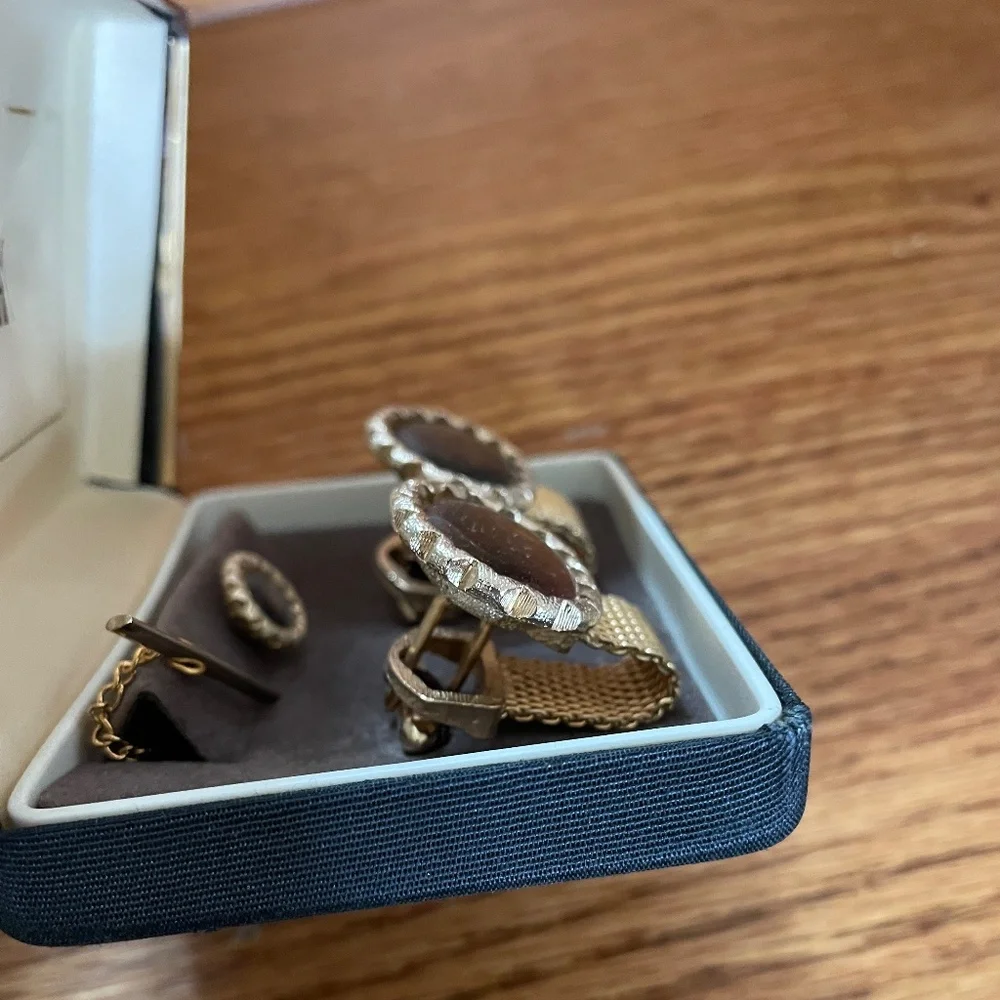 SWANK Vintage Gold Mesh Wrap Cufflink & Tie Tack Set NIB